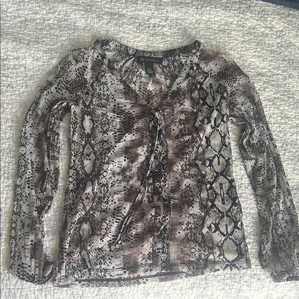 BCBGMaxAzria Snake Print Blouse in Black and Brown